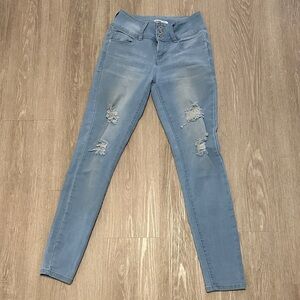 Trendy Light Blue Distressed Skinny Jeans